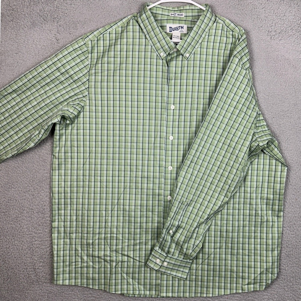 Duluth Trading Co Shirt Mens 2XLT Tall Untucked Relaxed Green Plaid Button Down